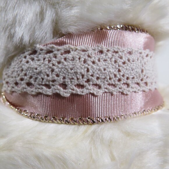 White Soft Bear with Pink Wired Ribbon & Lace Bow Valentine's Gift - Picture 6 of 11